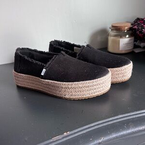 Black TOMs Women's Valencia Canvas Platform Espadrilles